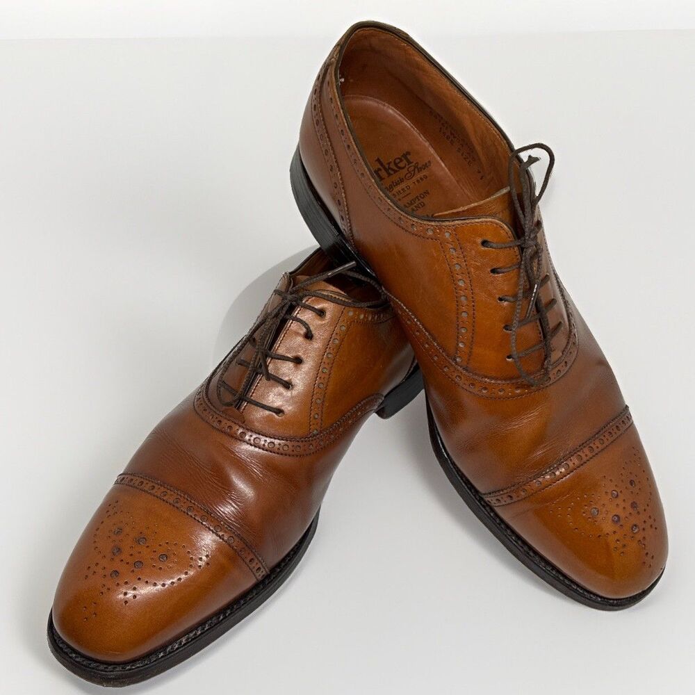 Barker tan leather derby brogue lace up shoes mens size 9.5 made in England